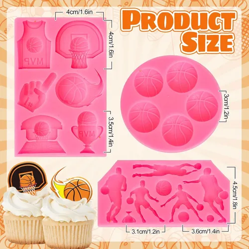 Vista 2 de Whaline 3 paquetes de moldes de fondant de baloncesto con temática deportiva, moldes de silicona, moldes de caramelo de chocolate para cocina