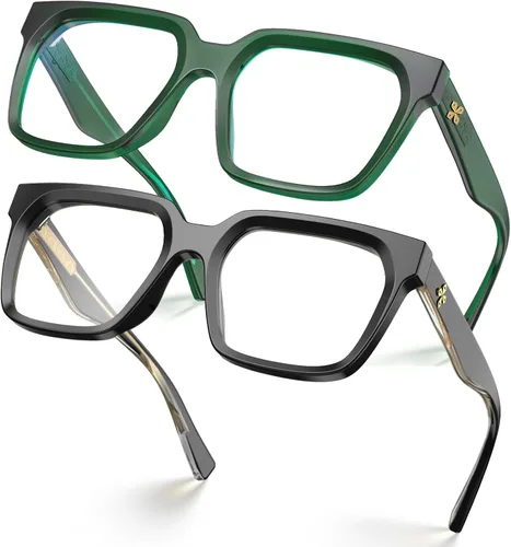 Vista 10 de VISOONE Chunky Rectangle Oversized Blue Light Blocking Computer Glasses Clear Lenses Cute Fake Large Frame Preppy Stylish Designer Fashion Screen