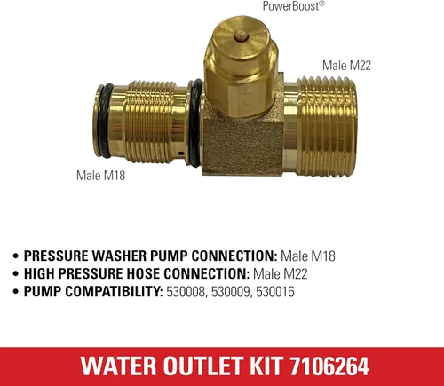 Vista 4 de Simpson Cleaning 7106264 Kit de salida de agua de repuesto para bombas de hidrolavadora AAA, M22, dorado OEM Water Outlet Fitting For AAA Pumps