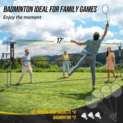 Vista 4 de 3-in-1 Volleyball Badminton Pickleball Net Set Adjustable Height Negro