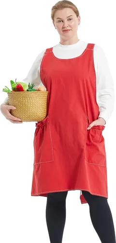 Vista 11 de Delantales grandes de talla grande para mujer con bolsillos de algodón y lino para hornear cocina