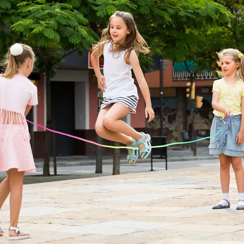 Vista 7 de Elcoho Juego de 6 cuerdas de salto de arco iris, cuerdas de saltar para educación física