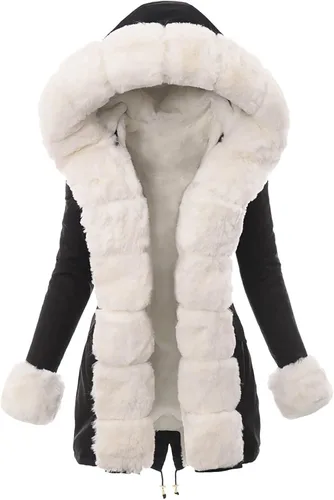 Vista 3 de UODSVP Chaquetas de moda para mujer con cuello de invierno con capucha abrigo abrigo cortavientos