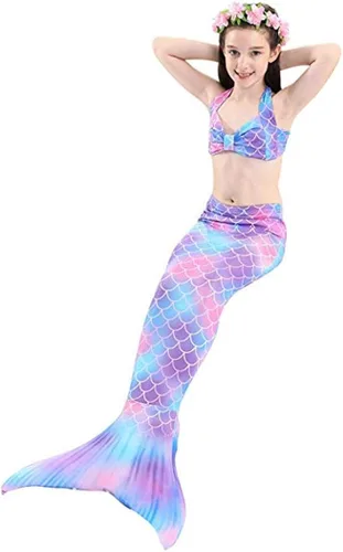 Vista 2 de Traje de baño de cola de sirena con monoaleta para niñas conjunto de bikini