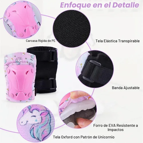 Vista 6 de Casco para niños, casco de bicicleta para niños pequeños con pegatinas DIY Unicornio, rodilleras y coderas ajustables, juego de protección para Rosa