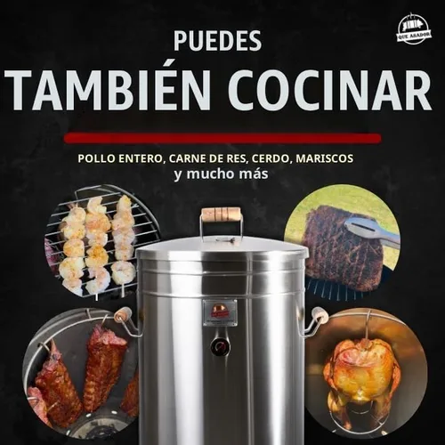 Vista 5 de Parrilla vertical 2 en 1 para ahumar (16 libras) - Acero inoxidable 304 de alta calidad - Termómetro y ventilación para barbacoa de carbón Barril