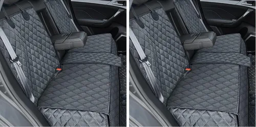 Vista 11 de ANOSOSPECIAL Funda de asiento de coche para perros en gris para el asiento trasero, piel antiadherente, apta para mascotas e impermeable - Protector