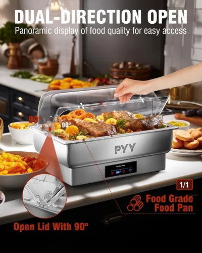 Vista 4 de PYY Plato Calentador Eléctrico, Juego de Chafing Dish de Tapa Enrollable para Buffet, Juego de Servidor Calentador Chafer para Catering, Buffets