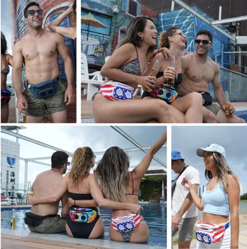 Vista 2 de La cangurera número 1 con altavoces. Riñonera Bluetooth para fiestas/festivales/ravos/playa/barcos. Recargable, funciona con iPhone y Android. #1