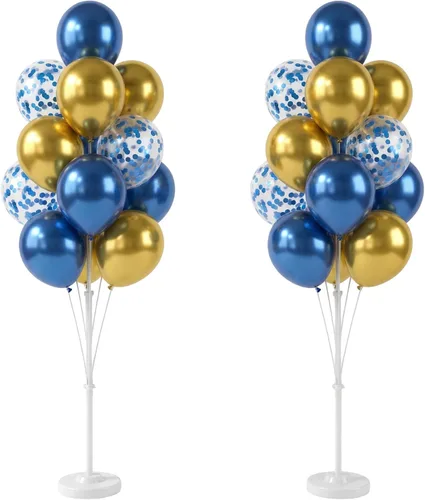 Vista 14 de HIINS - Juego de 2 columnas de globos de oro negro de 10 pulgadas con base y poste, decoración de fondo para fiesta