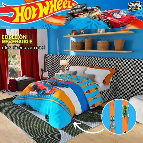 Vista 5 de Franco Ropa de cama para niños, edredón reversible de microfibra súper suave, tamaño individual/matrimonial, Hot Wheels