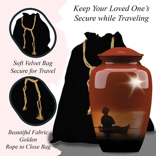 Vista 7 de Forever URNS - Urna funeraria de cremación para adultos con tema clásico de hombre de pesca para cenizas humanas de mujeres y hombres, 320 pulgadas