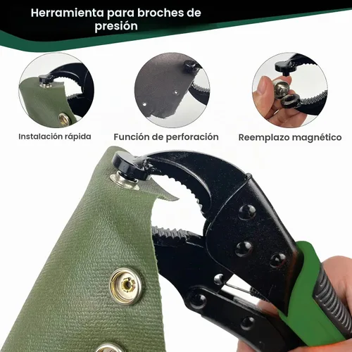 Vista 4 de Kit de herramientas de cierre a presión resistente, función de perforación, herramienta de botón a presión con ajuste ajustable, herramienta a Verde