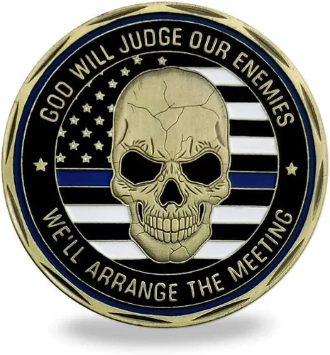 Vista 2 de Thin Blue Line San Miguel oficiales de policía desafían la moneda de la aplicación de la ley Skull Coin