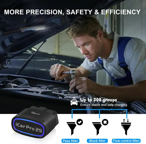 Vista 6 de iCar Pro 2S OBD2 Adaptador Bluetooth Comprobación motor lector de código de vehículo Herramientas de diagnóstico para iOS y Android y Windows Hecho