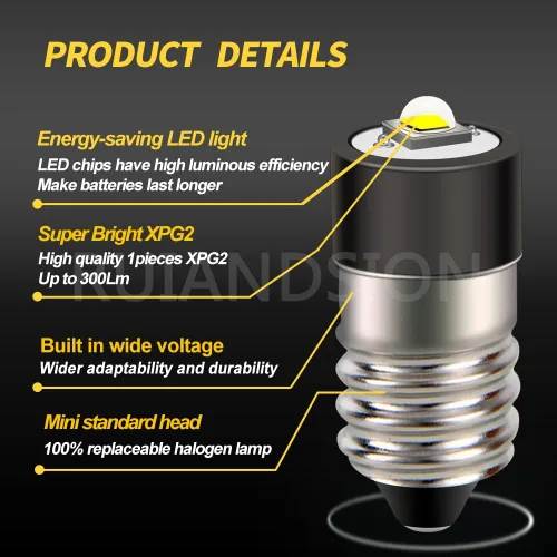 Vista 2 de Ruiandsion Bombillas LED E10 de 1 a 9 V con indicador de tornillo en miniatura para linternas, luces de trabajo de bicicleta, lámpara de microscopio