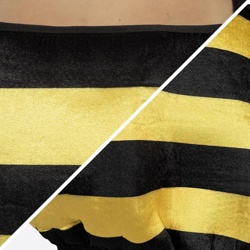 Vista 4 de Spooktacular Creations Disfraz de abejorro para mujer, disfraz de abeja negra y amarilla de una pieza con capucha