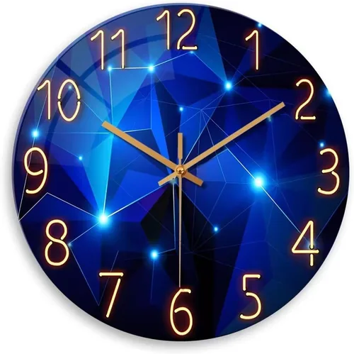 Vista 14 de Reloj de pared moderno negro y dorado con pilas, reloj de pared silencioso de 12 pulgadas, reloj de pared de vidrio sin tictac para sala de estar