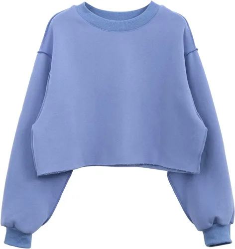 Vista 7 de Amazhiyu Sudadera Corta para Mujer de Manga Larga con Forro Polar Albaricoque