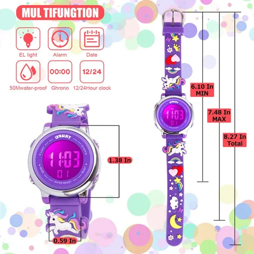Vista 7 de USWAT Kids Watch 3D Cartoon Toddler Wrist Digital Watch Waterproof 7 Color Lights with Alarm Stopwatch for 3-10 Year Boys Girls Little Child