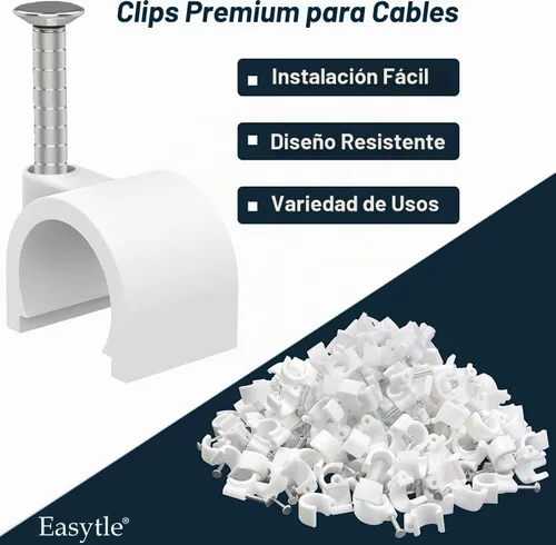 Vista 2 de Clips de cable de 0.394 pulgadas para cable de 0.394 in, 100 clips de alambre para altavoces, abrazaderas coaxiales, clavijas de cable Ethernet