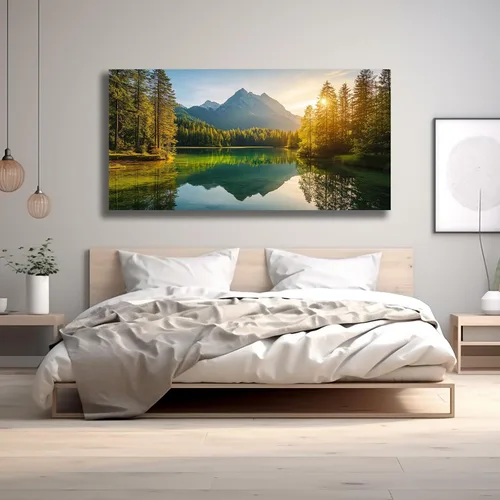 Vista 3 de Yuaxker Cuadros de árbol para decoración de pared, arte de pared verde, pintura de paisaje natural, arte estético moderno para sala de estar