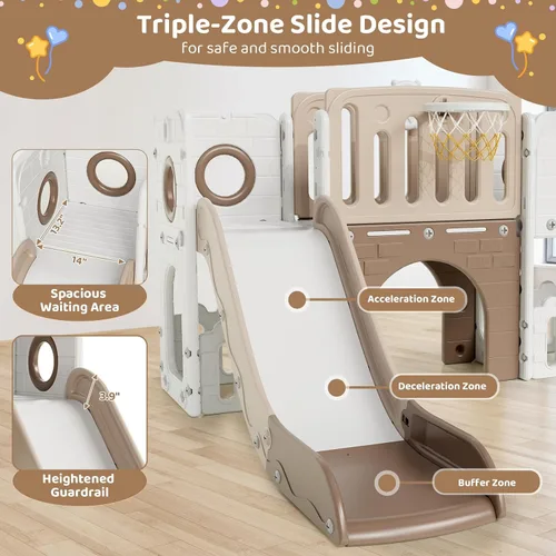Vista 5 de Arlopu Juego de Tobogán 9 en 1 para Niños Pequeños, Set de Juego de Escalador y Tobogán Grande para Niños con Pendiente Larga, Telescopio, Espacio