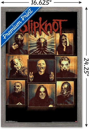 Vista 3 de Slipknot - Póster de pared a prueba de balas, 22.4 pulgadas de largo x 14.7 pulgadas, versión enmarcada en madera de granero
