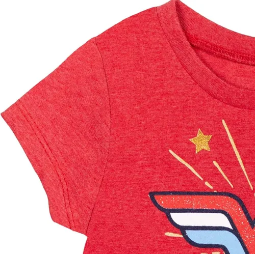 Vista 7 de DC Comics Conjunto de camiseta de la Liga de la Justicia Mujer Maravilla y pantalones cortos de delfín retro activo para bebés y niños grandes