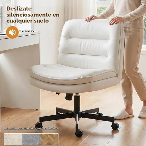 Vista 7 de COMHOMA Silla de oficina Criss Cross Silla de tocador sin brazos con Piel sintética, piernas cruzadas, asiento ancho cómodo, soporte de espalda