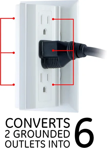Vista 3 de GE Extensor de 6 tomas, paquete de 3, grifo de pared de acceso lateral, 3 clavijas, enchufe múltiple