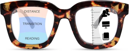 Vista 9 de Anteojos de lectura multifocales progresivos para mujer, para lectura de computadora con luz azul cuadrada de gran tamaño con bisagra de resorte