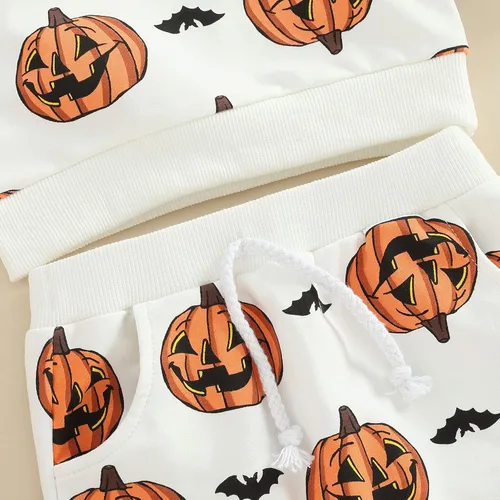 Vista 8 de Kayotuas Conjunto de camisa y pantalones de manga larga con cuello redondo para bebé, disfraz de calabaza, fantasma, calabaza, fantasma, camiseta