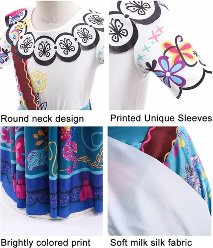 Vista 4 de Vestido de disfraz para niñas cosplay Isabela Madrigal princesa disfraz de Halloween con lentes y aretes