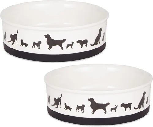 Vista 11 de Bone Dry Dog Show - Cuenco de cerámica para mascotas, pequeño, 4.25 x 2, gris y blanco, 2