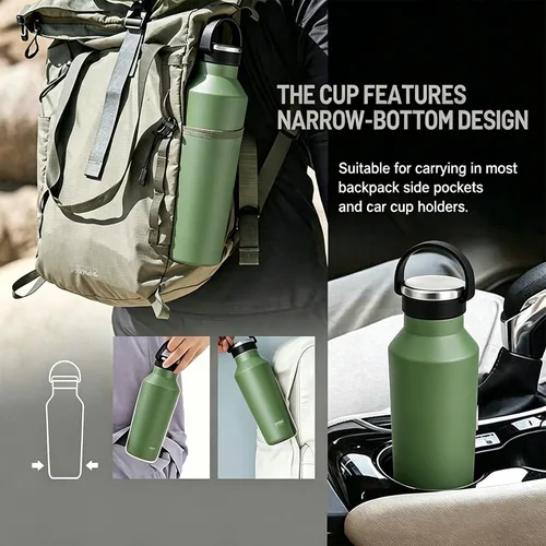 Vista 2 de TYESO Botella de agua de acero inoxidable aislada al vacío, botella de agua aislada con asa de transporte de silicona suave (verde, 25 onzas)