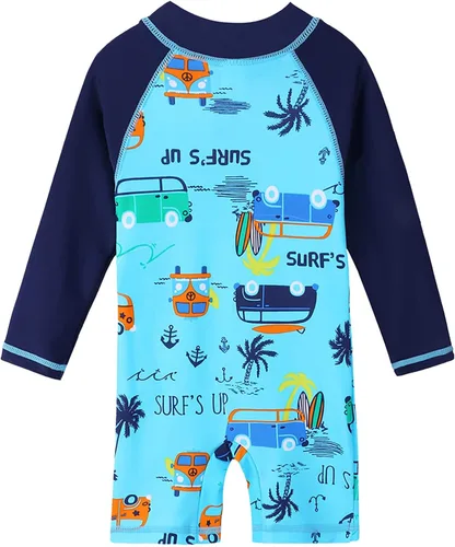Vista 2 de HUAANIUE Traje de baño de una pieza para bebéniño pequeño con protección UPF 50+ de manga larga