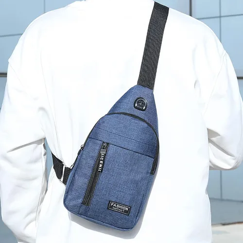 Vista 3 de Pequeña bolsa cruzada negra, bolsa de hombro para hombres y mujeres, bolso bandolera de pecho con una correa de viaje, Azul