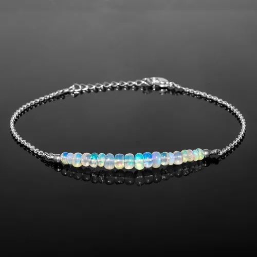 Vista 3 de Pulsera de cuentas de ópalo etíope natural, cristales curativos de energía, regalo de cumpleaños, joyería de piedras preciosas de 8 pulgadas, Latón