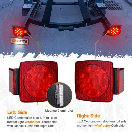 Vista 4 de WoneNice - Kit de luz trasera LED sumergible para remolque de barco y cableado, función combinada de parada, luces traseras/de circulación, giro