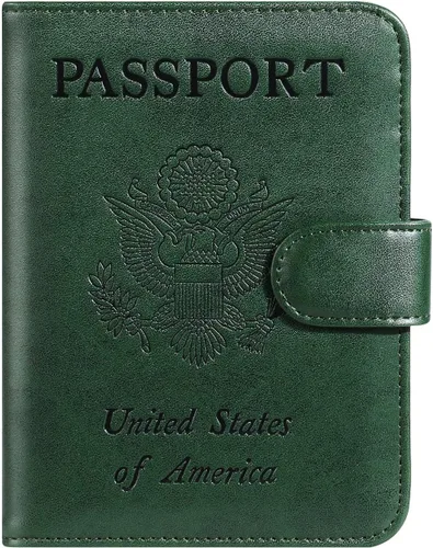 Vista 17 de Funda para pasaporte, cartera con bloqueo RFID, funda de piel para tarjetas, accesorios de viaje para mujeres y hombres, negro