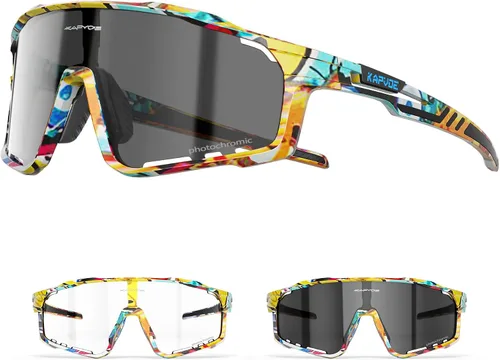 Vista 9 de KAPVOE Gafas de ciclismo fotocromáticas para hombres y mujeres, gafas de sol deportivas, marco de decoloración HD, gafas de bicicleta K76