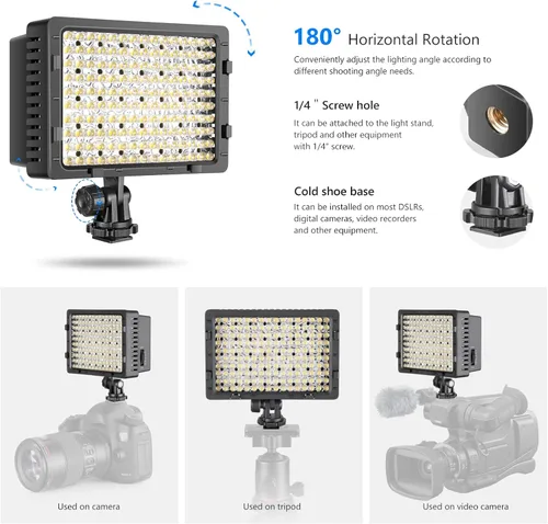 Vista 5 de Foco para cámaras, de la marca Neewer, de 160 LED, alta potencia y regulable