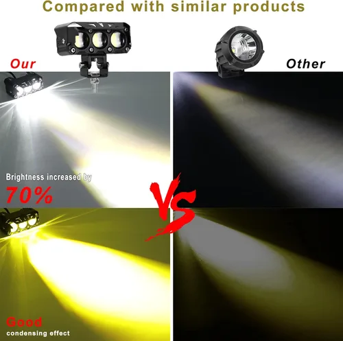 Vista 8 de KAWELL Luz de conducción LED de 60 W, luz antiniebla auxiliar, foco LED, IP68, impermeable, doble color, luz de trabajo LED para motocicleta