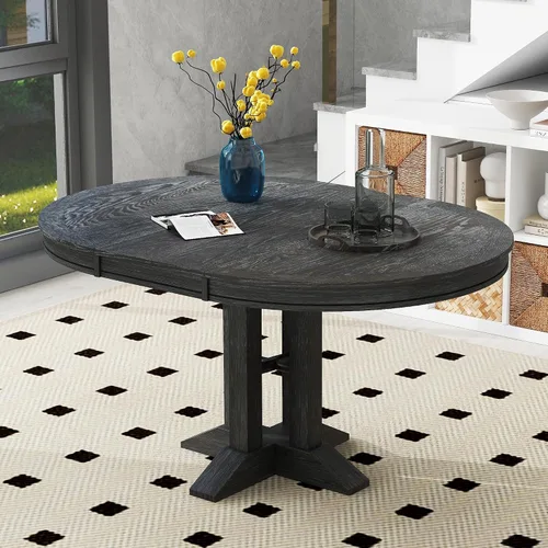 Vista 4 de JUSTONE Mesa de comedor redonda extensible, mesa de comedor de cocina con base en forma de X, juego de mesa de comedor para cocina, comedor, rincón