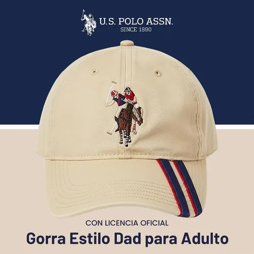 Vista 2 de Concept One US Polo Assn. Dad - Gorra de béisbol ajustable con logotipo de caballo bordado con rayas diagonales Caqui