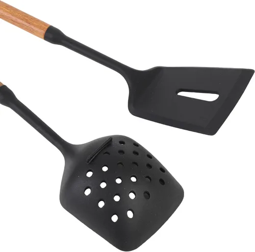 Vista 9 de Juego de utensilios de cocina de 7 piezas, espátula antiadherente de silicona a prueba de calor, espátula, cuchara con mango de madera para freír