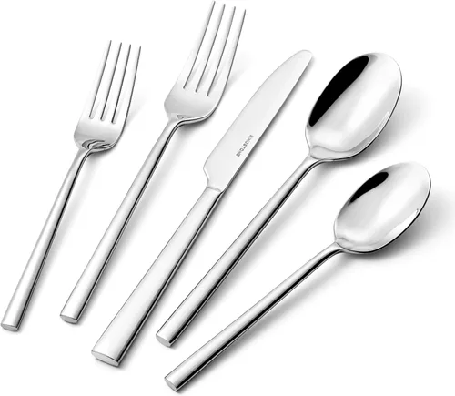 Vista 10 de Juego de cubiertos negros KINGSTONE, juego de 20 piezas de cubertería forjada de acero inoxidable premium, servicio para 4, para cocina, hogar