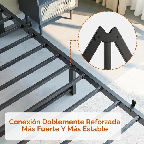 Vista 8 de BOFENG Marco de Cama Individual con Cabecera de Madera, Marco de Cama de Plataforma Individual de Metal Tamaño Individual Sin Somier Necesario Negro