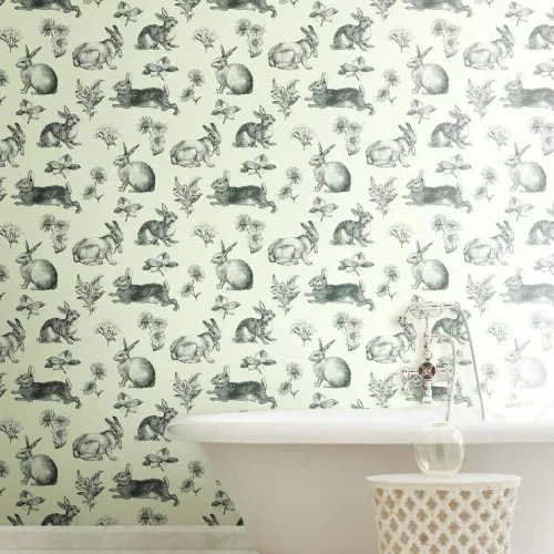 Vista 4 de RoomMates York Wallcoverings Bunny Toile - Papel tapiz extraíble, color blanco y negro